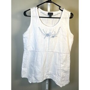NTCO Nomadic Traders Sleeveless Tank Top Medium Embroidered White Cottagecore